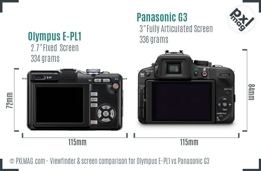 Olympus E-PL1 vs Panasonic G3 Screen and Viewfinder comparison