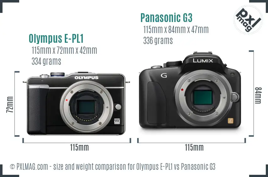 Olympus E-PL1 vs Panasonic G3 size comparison