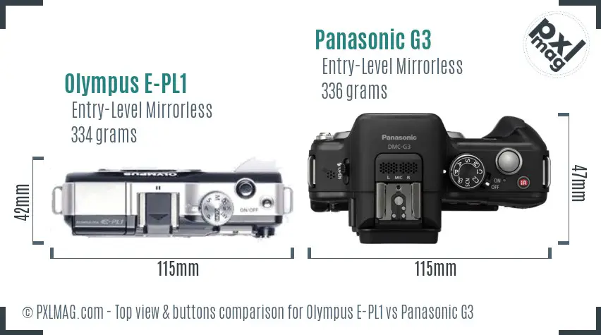 Olympus E-PL1 vs Panasonic G3 top view buttons comparison
