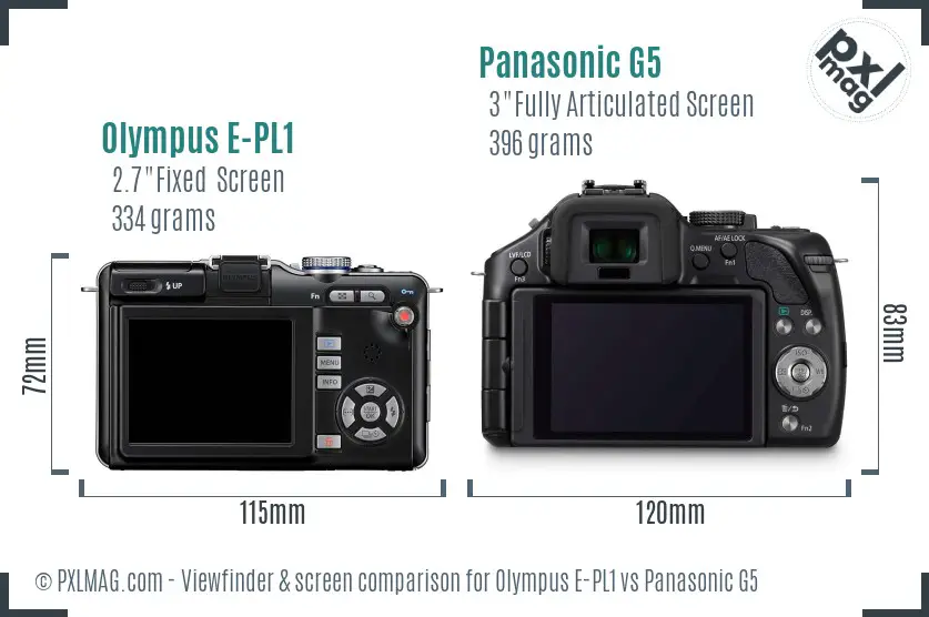 Olympus E-PL1 vs Panasonic G5 Screen and Viewfinder comparison