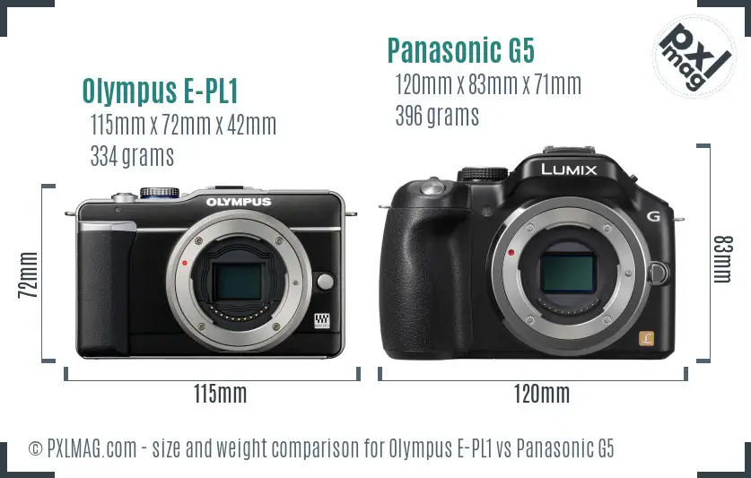 Olympus E-PL1 vs Panasonic G5 size comparison