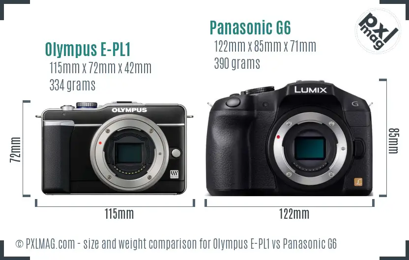 Olympus E-PL1 vs Panasonic G6 size comparison