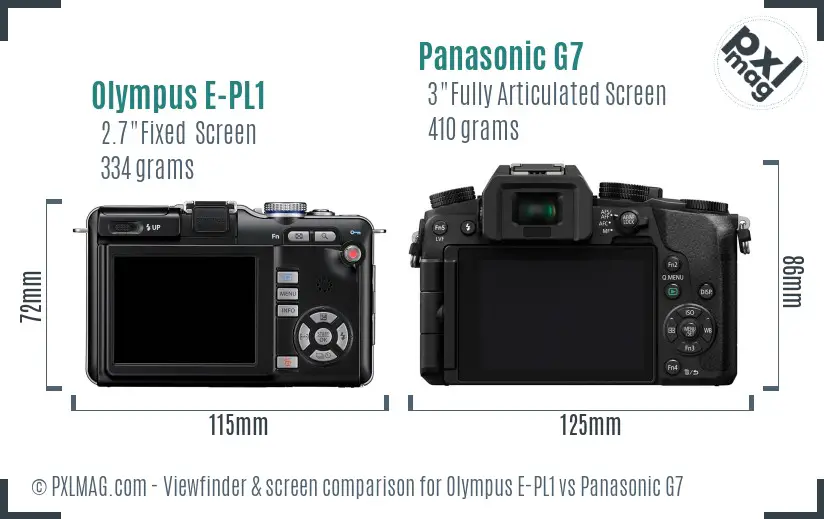 Olympus E-PL1 vs Panasonic G7 Screen and Viewfinder comparison