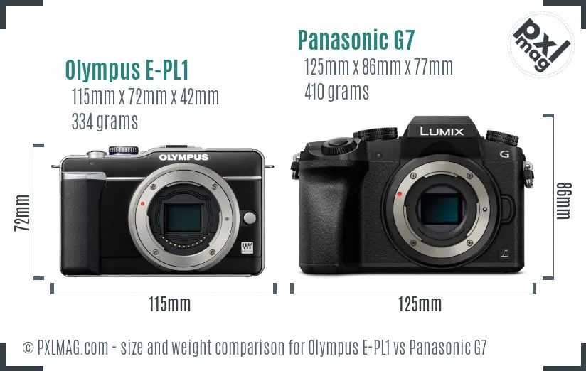 Olympus E-PL1 vs Panasonic G7 size comparison