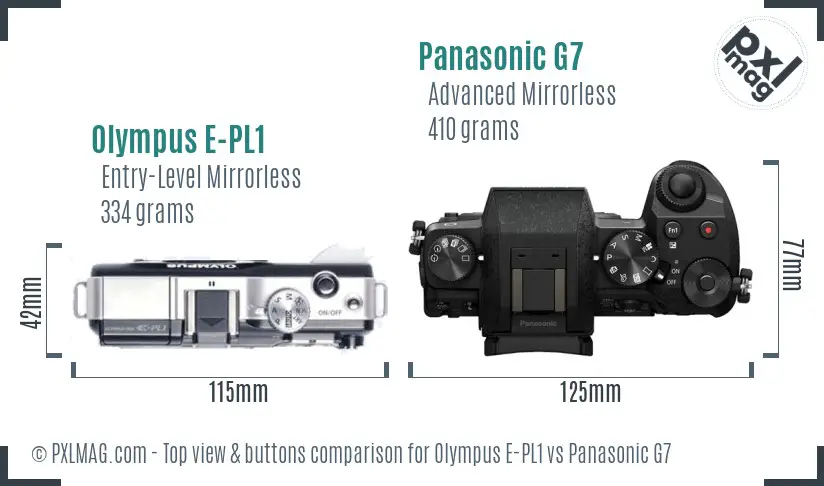 Olympus E-PL1 vs Panasonic G7 top view buttons comparison