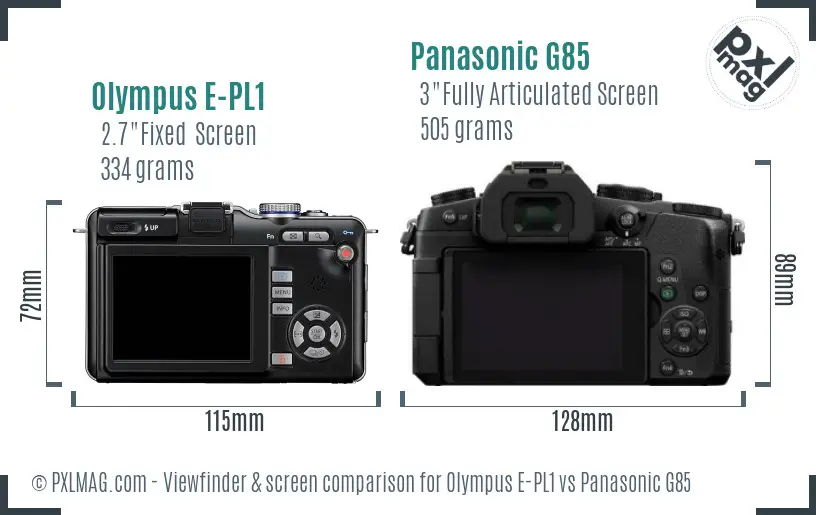 Olympus E-PL1 vs Panasonic G85 Screen and Viewfinder comparison