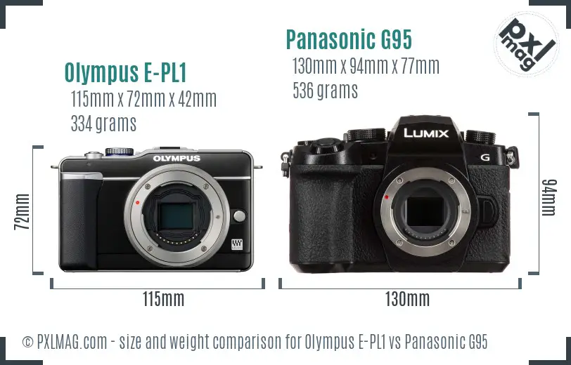 Olympus E-PL1 vs Panasonic G95 size comparison