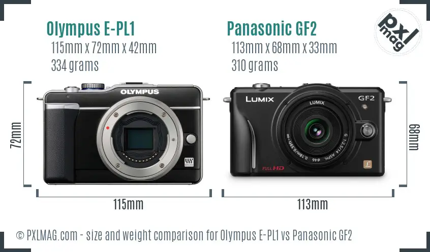 Olympus E-PL1 vs Panasonic GF2 size comparison