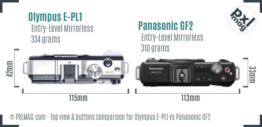 Olympus E-PL1 vs Panasonic GF2 top view buttons comparison