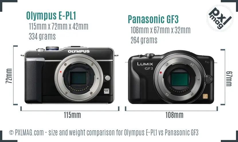 Olympus E-PL1 vs Panasonic GF3 size comparison