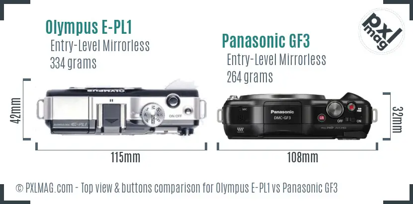 Olympus E-PL1 vs Panasonic GF3 top view buttons comparison