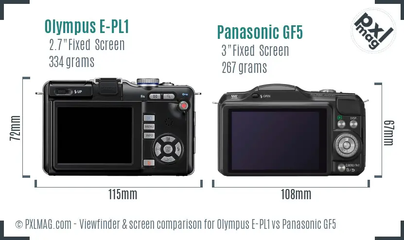 Olympus E-PL1 vs Panasonic GF5 Screen and Viewfinder comparison