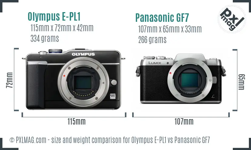 Olympus E-PL1 vs Panasonic GF7 size comparison