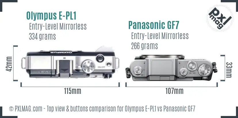 Olympus E-PL1 vs Panasonic GF7 top view buttons comparison