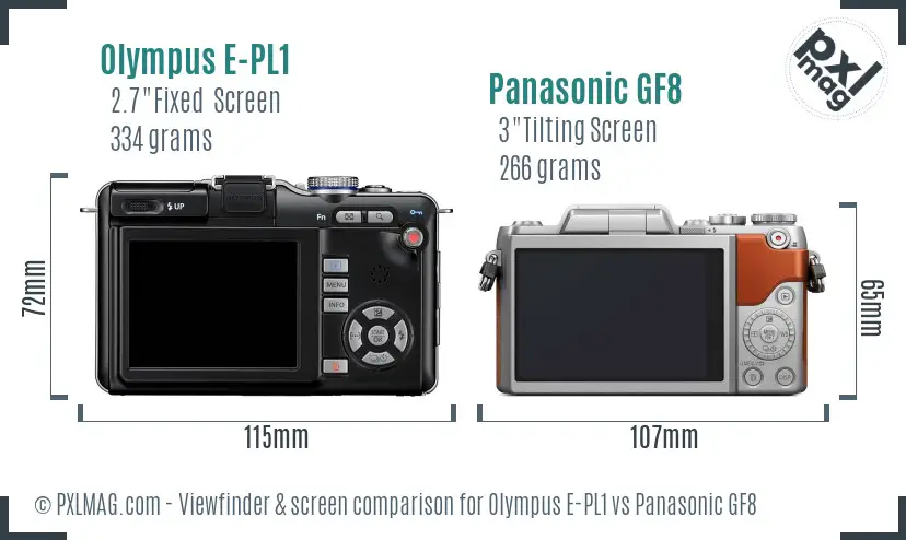 Olympus E-PL1 vs Panasonic GF8 Screen and Viewfinder comparison