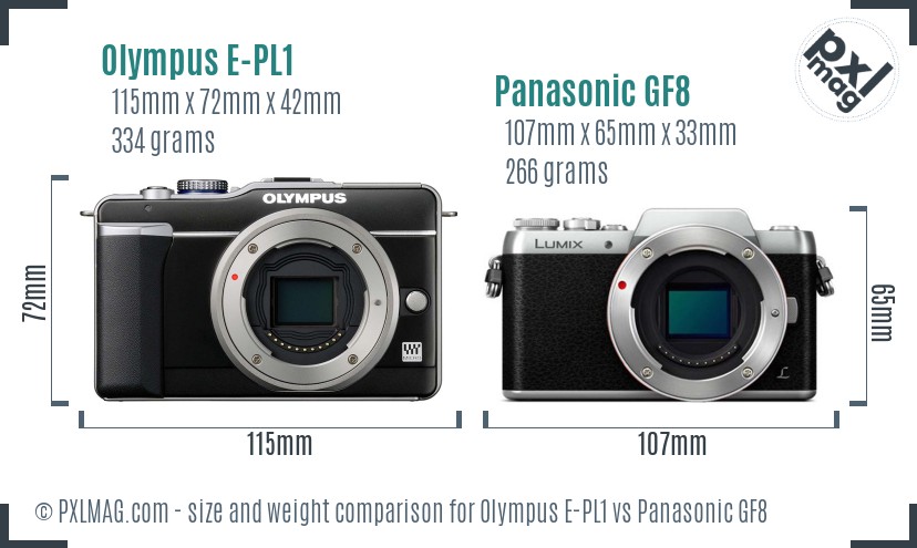 Olympus E-PL1 vs Panasonic GF8 size comparison