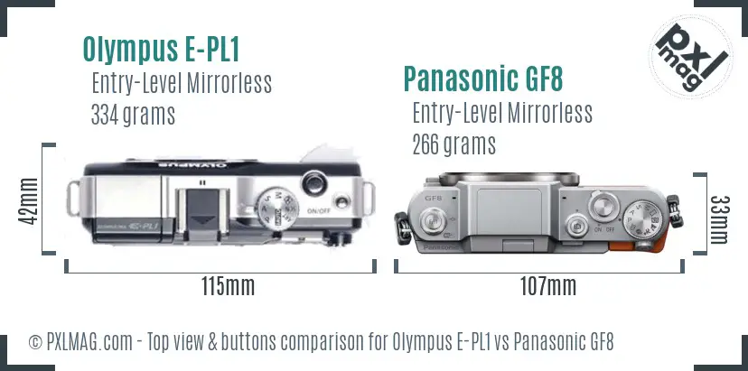 Olympus E-PL1 vs Panasonic GF8 top view buttons comparison