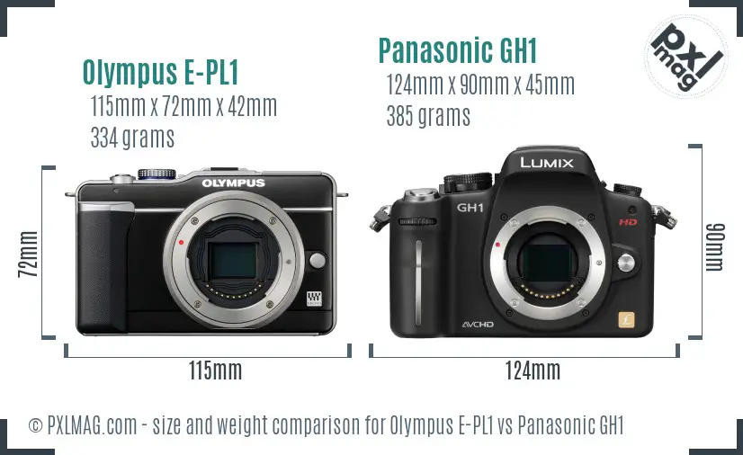 Olympus E-PL1 vs Panasonic GH1 size comparison