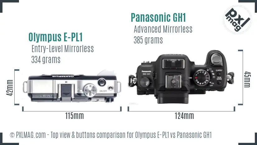 Olympus E-PL1 vs Panasonic GH1 top view buttons comparison