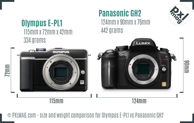 Olympus E-PL1 vs Panasonic GH2 size comparison