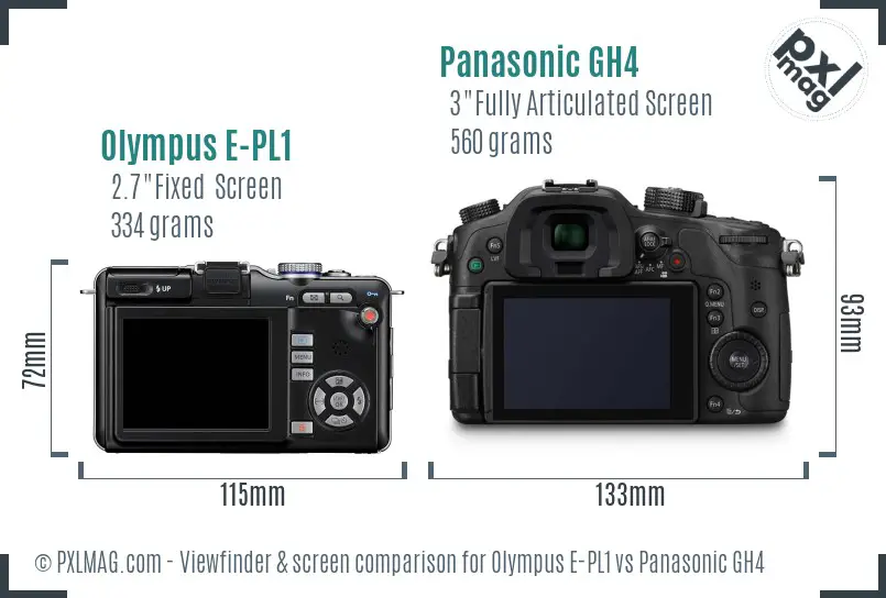 Olympus E-PL1 vs Panasonic GH4 Screen and Viewfinder comparison