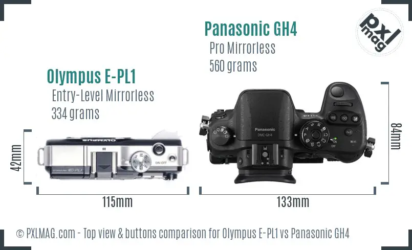 Olympus E-PL1 vs Panasonic GH4 top view buttons comparison