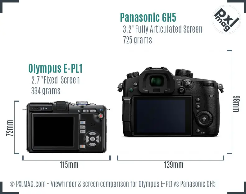 Olympus E-PL1 vs Panasonic GH5 Screen and Viewfinder comparison