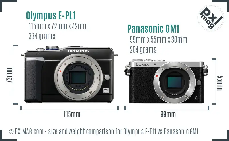 Olympus E-PL1 vs Panasonic GM1 size comparison