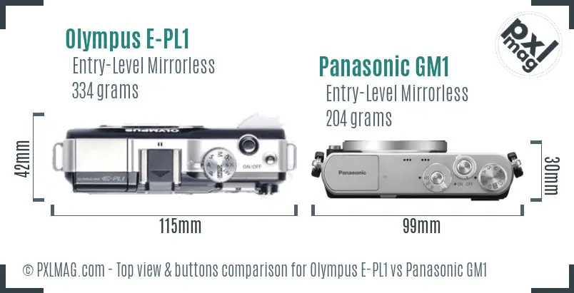 Olympus E-PL1 vs Panasonic GM1 top view buttons comparison