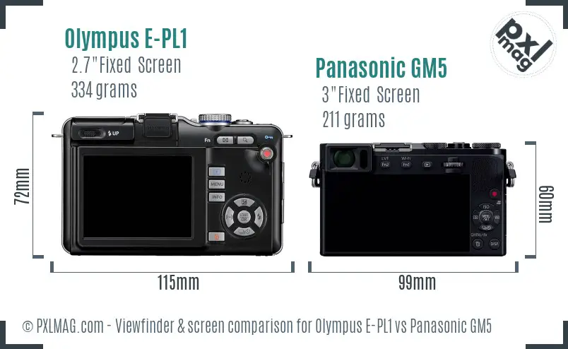 Olympus E-PL1 vs Panasonic GM5 Screen and Viewfinder comparison