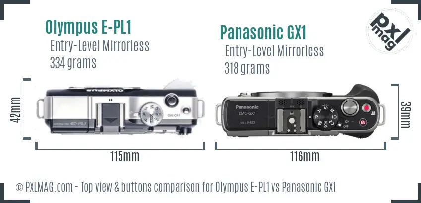 Olympus E-PL1 vs Panasonic GX1 top view buttons comparison