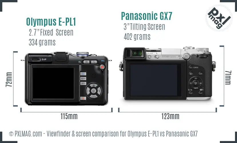 Olympus E-PL1 vs Panasonic GX7 Screen and Viewfinder comparison