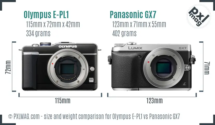 Olympus E-PL1 vs Panasonic GX7 size comparison