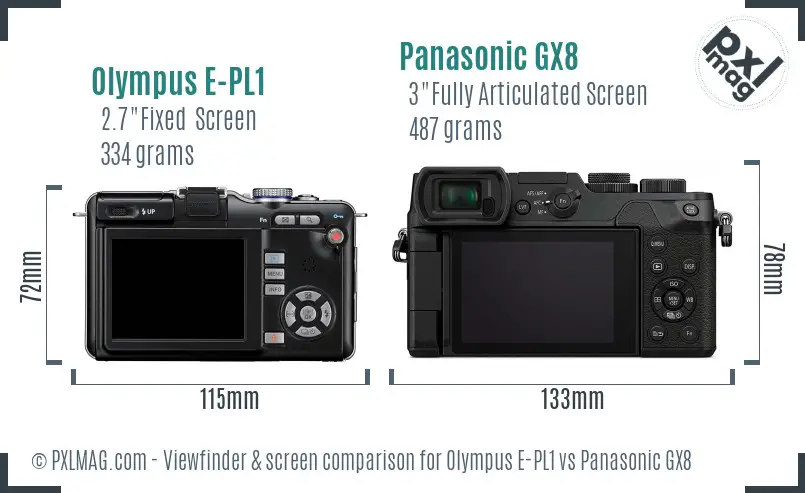 Olympus E-PL1 vs Panasonic GX8 Screen and Viewfinder comparison