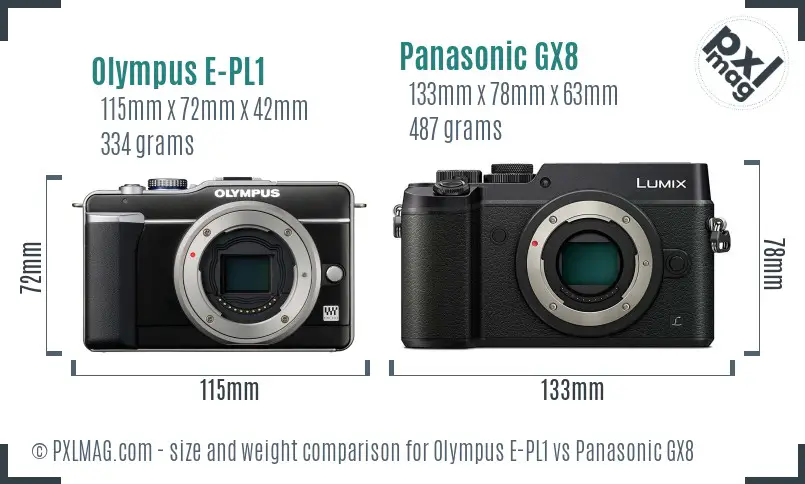 Olympus E-PL1 vs Panasonic GX8 size comparison