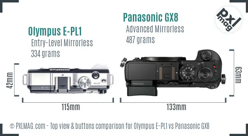 Olympus E-PL1 vs Panasonic GX8 top view buttons comparison