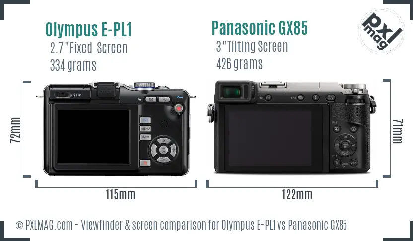 Olympus E-PL1 vs Panasonic GX85 Screen and Viewfinder comparison