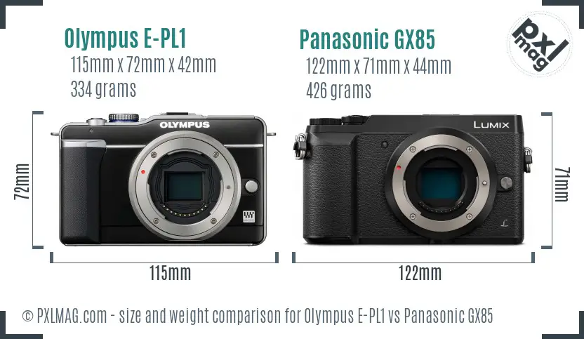 Olympus E-PL1 vs Panasonic GX85 size comparison