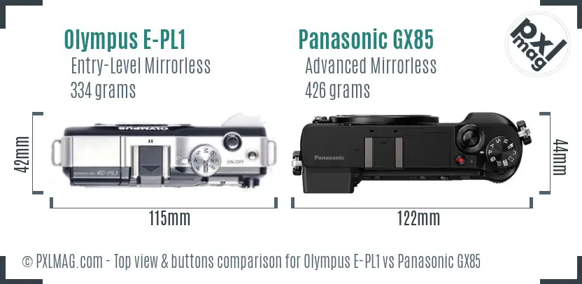 Olympus E-PL1 vs Panasonic GX85 top view buttons comparison