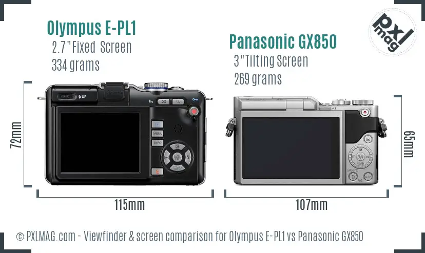 Olympus E-PL1 vs Panasonic GX850 Screen and Viewfinder comparison