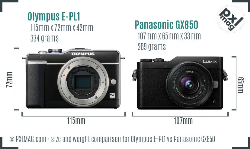 Olympus E-PL1 vs Panasonic GX850 size comparison