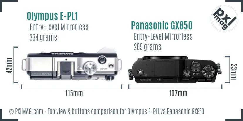 Olympus E-PL1 vs Panasonic GX850 top view buttons comparison