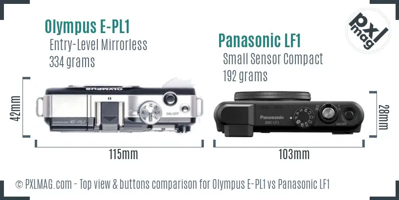 Olympus E-PL1 vs Panasonic LF1 top view buttons comparison