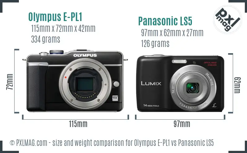 Olympus E-PL1 vs Panasonic LS5 size comparison