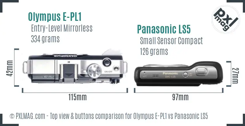 Olympus E-PL1 vs Panasonic LS5 top view buttons comparison