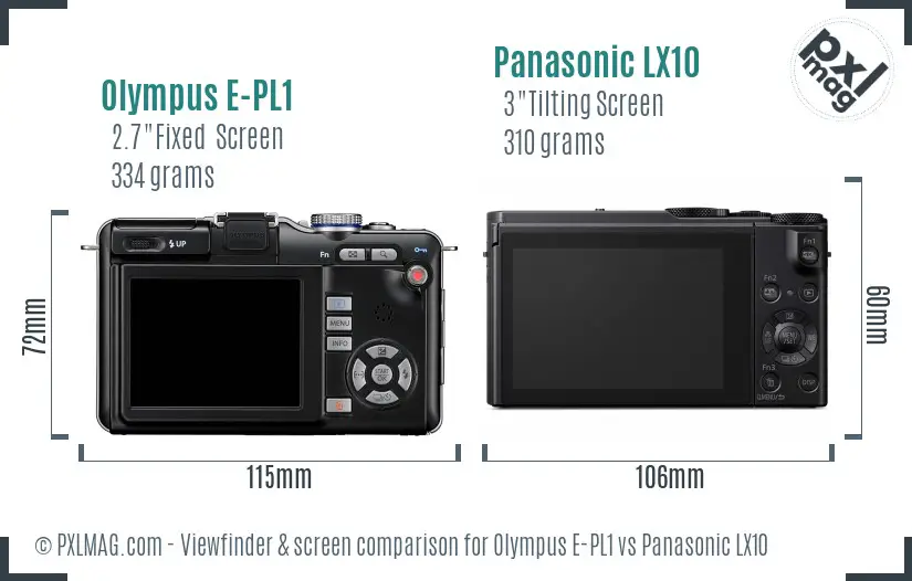 Olympus E-PL1 vs Panasonic LX10 Screen and Viewfinder comparison