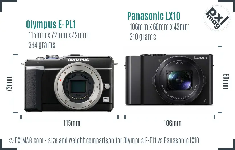 Olympus E-PL1 vs Panasonic LX10 size comparison