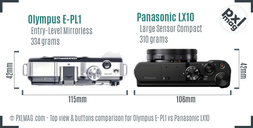 Olympus E-PL1 vs Panasonic LX10 top view buttons comparison
