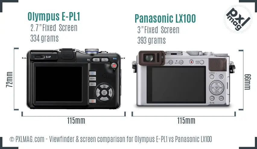 Olympus E-PL1 vs Panasonic LX100 Screen and Viewfinder comparison