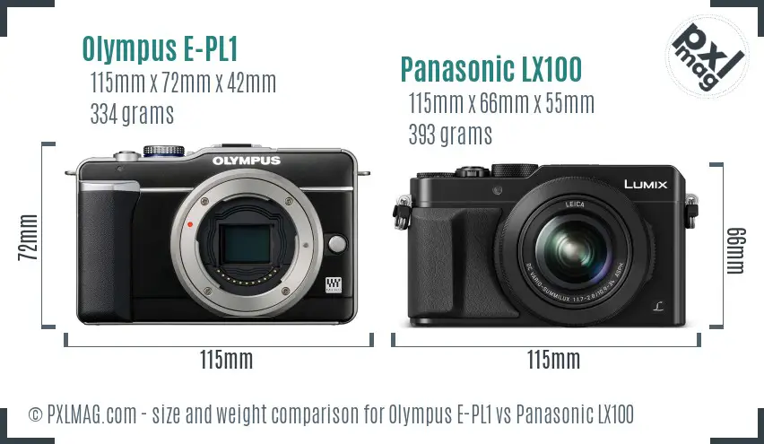 Olympus E-PL1 vs Panasonic LX100 size comparison